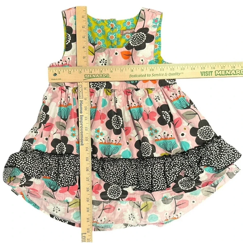 Jelly the Pug Girls Dress Size 8 Floral Bird Ruffle Layered Colorful Butterfly
